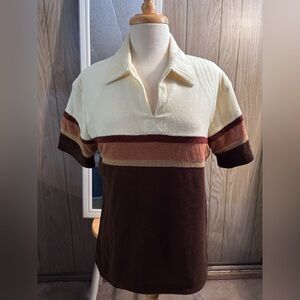 Vintage Men's/Unisex Terry Shirt in Cream and Brown - mint & comfy